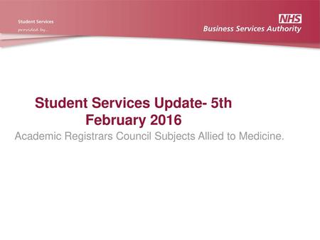 Student Services Update- 5th February 2016