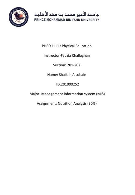 PHED 1111: Physical Education Instructor-Fauzia Challaghan