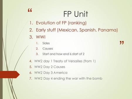 FP Unit Evolution of FP (ranking)