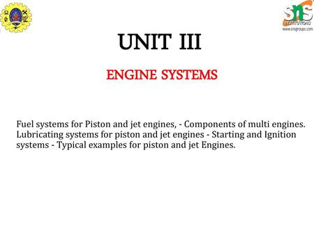 UNIT III ENGINE SYSTEMS