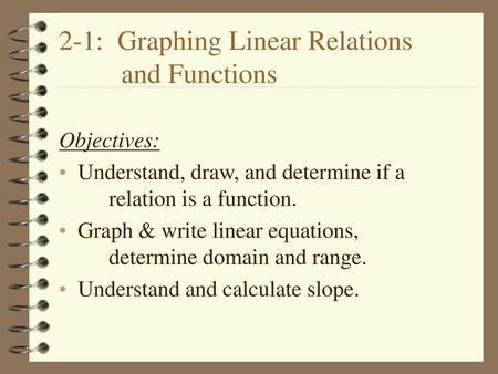 2-1: Graphing Linear Relations and Functions