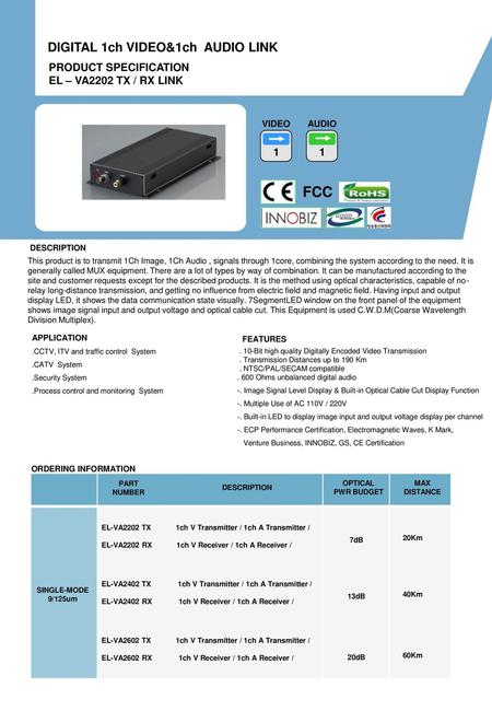 FCC DIGITAL 1ch VIDEO&1ch AUDIO LINK PRODUCT SPECIFICATION