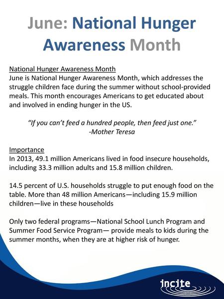 June: National Hunger Awareness Month