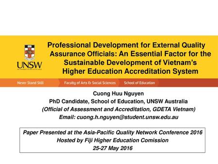 Professional Development for External Quality Assurance Officials: An Essential Factor for the Sustainable Development of Vietnam’s Higher Education.