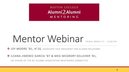 Mentor Webinar Friday, March :00 PM