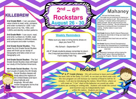 2nd – 6th Rockstars Mahaney August Killebrew Rogers