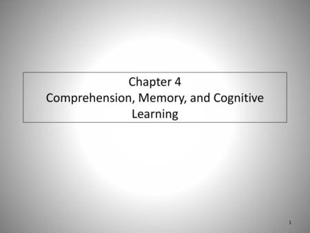 Chapter 4 Comprehension, Memory, and Cognitive Learning