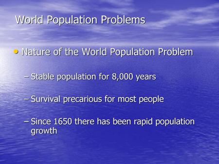 World Population Problems