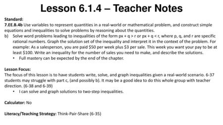 Lesson – Teacher Notes Standard: