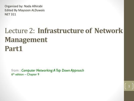 Lecture 2: Infrastructure of Network Management Part1