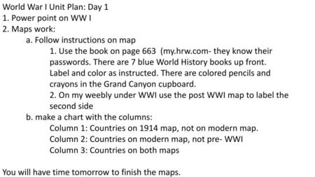 World War I Unit Plan: Day 1