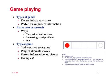 Game playing Types of games Deterministic vs. chance