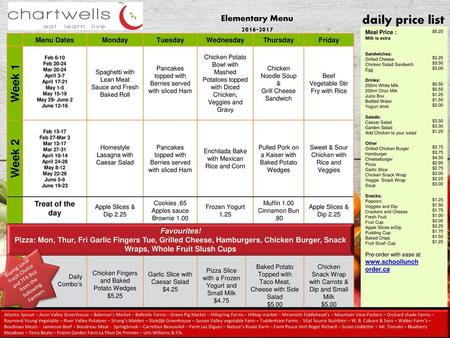 daily price list Week 1 Week 2 Elementary Menu