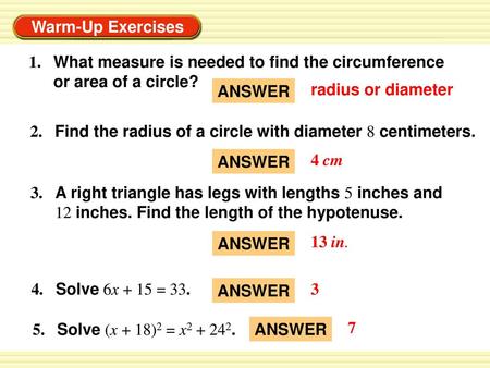 1. What measure is needed to find the circumference