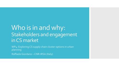 Who is in and why: Stakeholders and engagement in CS market