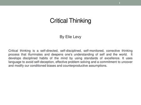 Critical Thinking By Elie Levy