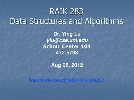 RAIK 283 Data Structures and Algorithms