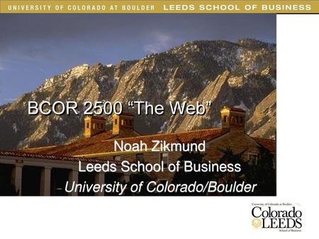 Noah Zikmund Leeds School of Business University of Colorado/Boulder