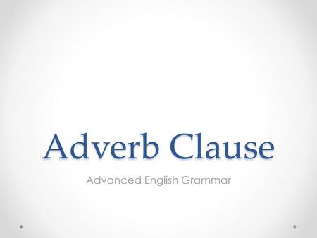 Advanced English Grammar