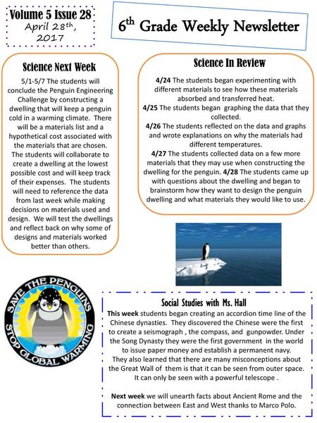 6th Grade Weekly Newsletter