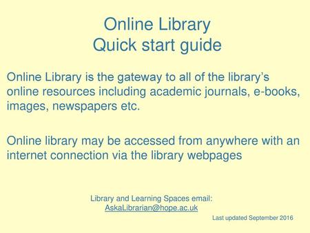 Online Library Quick start guide