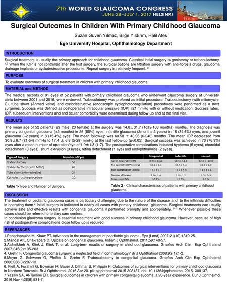 Surgical Outcomes In Children With Primary Childhood Glaucoma