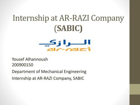 Internship at AR-RAZI Company (SABIC)