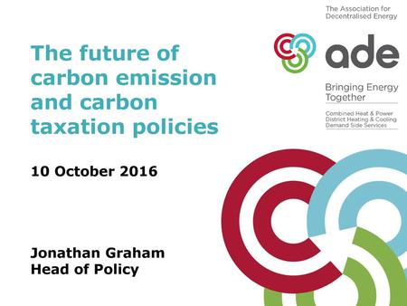 The future of carbon emission and carbon taxation policies 10 October 2016 Jonathan Graham Head of Policy.