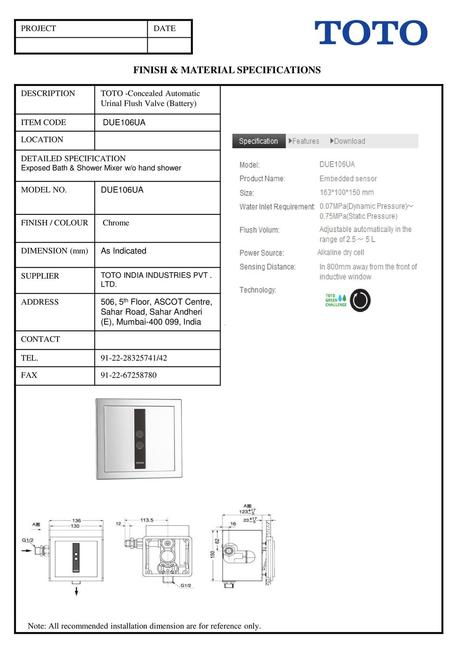 FINISH & MATERIAL SPECIFICATIONS