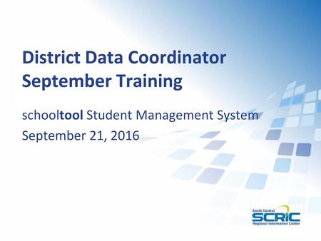 District Data Coordinator September Training