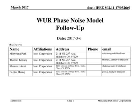 WUR Phase Noise Model Follow-Up