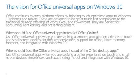 The vision for Office universal apps on Windows 10