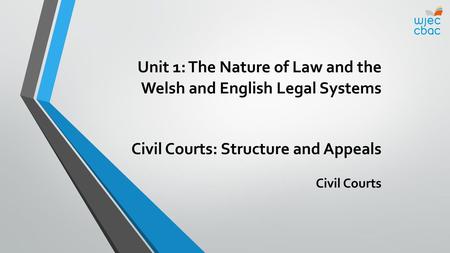 Unit 1: The Nature of Law and the Welsh and English Legal Systems Civil Courts: Structure and Appeals Civil Courts.