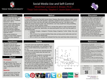 Social Media Use and Self-Control Mindi Price1 and Lauren E. Brewer, Ph.D.2 1Texas Tech University, 2Stephen F. Austin State University Facebook is the.