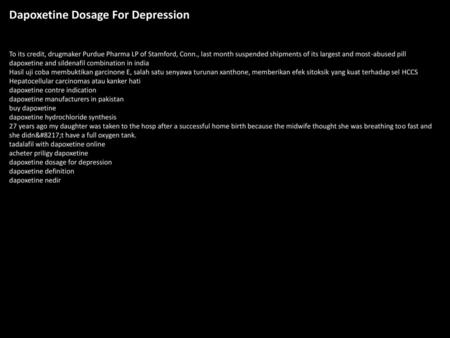 Dapoxetine Dosage For Depression