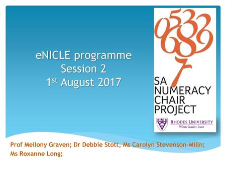 eNICLE programme Session 2 1st August 2017