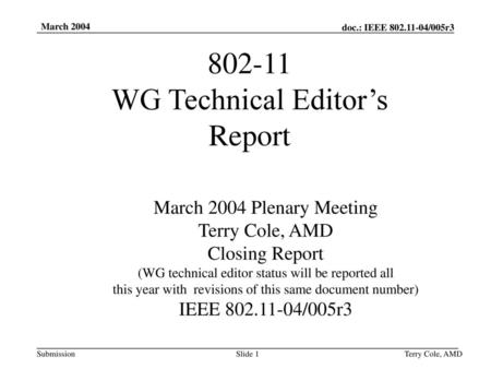 WG Technical Editor’s Report