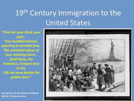 19th Century Immigration to the United States