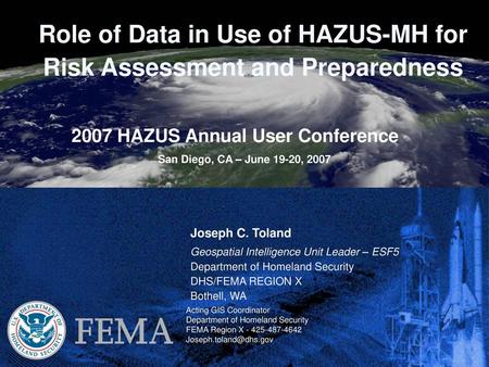 Role of Data in Use of HAZUS-MH for Risk Assessment and Preparedness