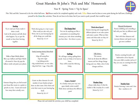 Great Marsden St John's 'Pick and Mix' Homework