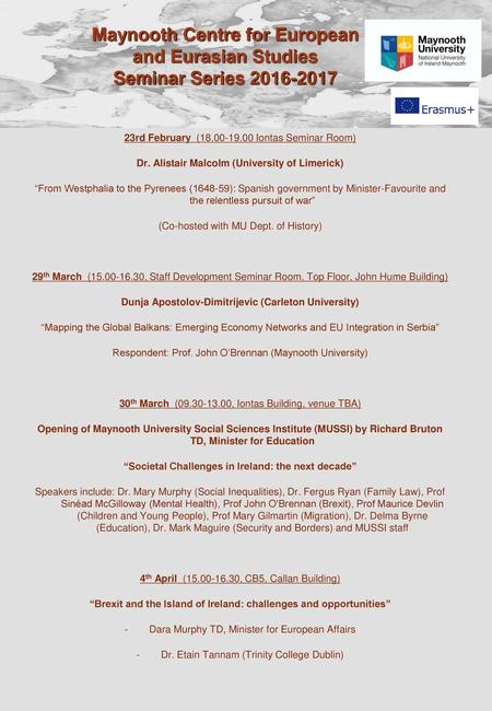 Maynooth Centre for European  and Eurasian Studies Seminar Series