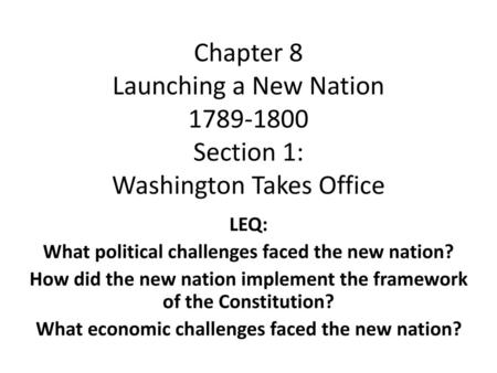 Chapter 8 Launching a New Nation Section 1: Washington Takes Office