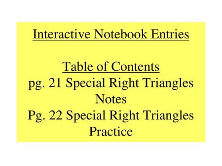 Interactive Notebook Entries Table of Contents pg