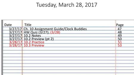 Tuesday, March 28, 2017 Date Title Page 3/27/17