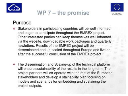 WP 7 – the promise Purpose