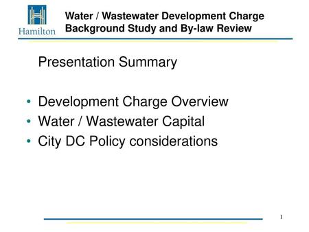 Development Charge Overview Water / Wastewater Capital