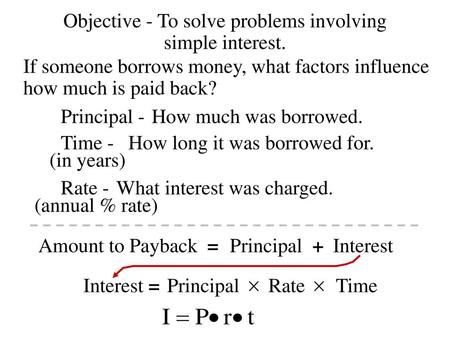 Objective - To solve problems involving simple interest.