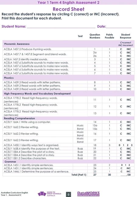 Year 1 Term 4 Phonics & Letter Formation Assessment 2