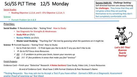 Sci/SS PLT Time 12/5 Monday