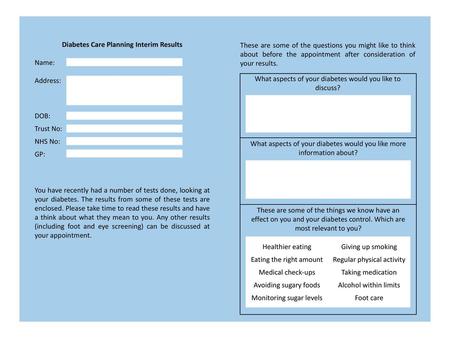 Diabetes Care Planning Interim Results